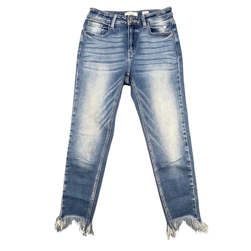 KanCan Blue Jeans Kurvy Mid-Rise Ankle Skinny Frayed Hem Women 26
